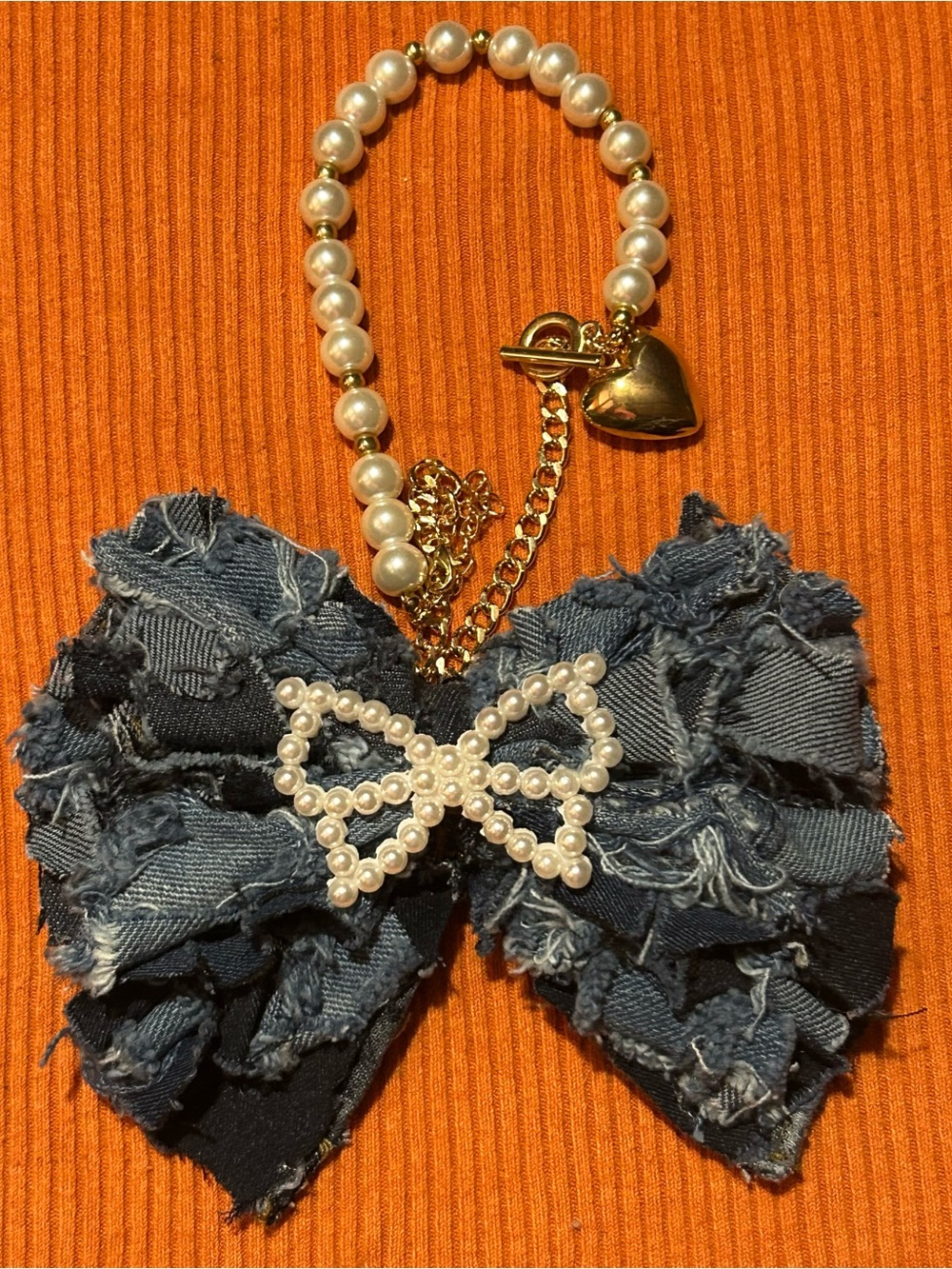 Pearl-Accent Denim Neck tie!
